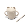 Silicone Cup with Handles and Straw BEIGE